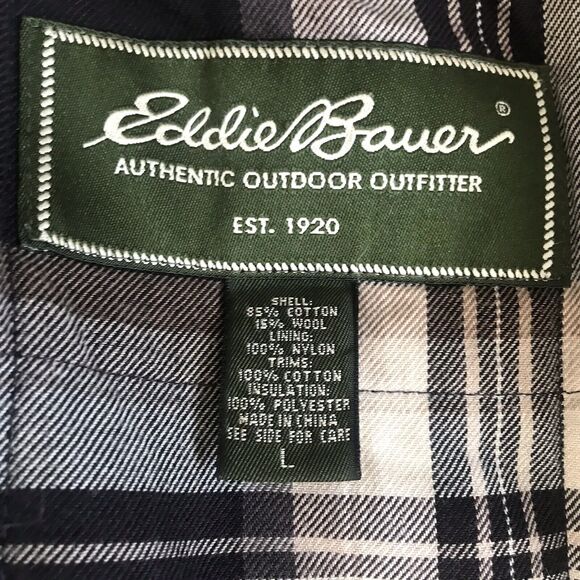 Eddie Bauer Jacket Mens L Chore Barn Field Coat Plaid Lined Corduroy Collar Cuff - Picture 2 of 15